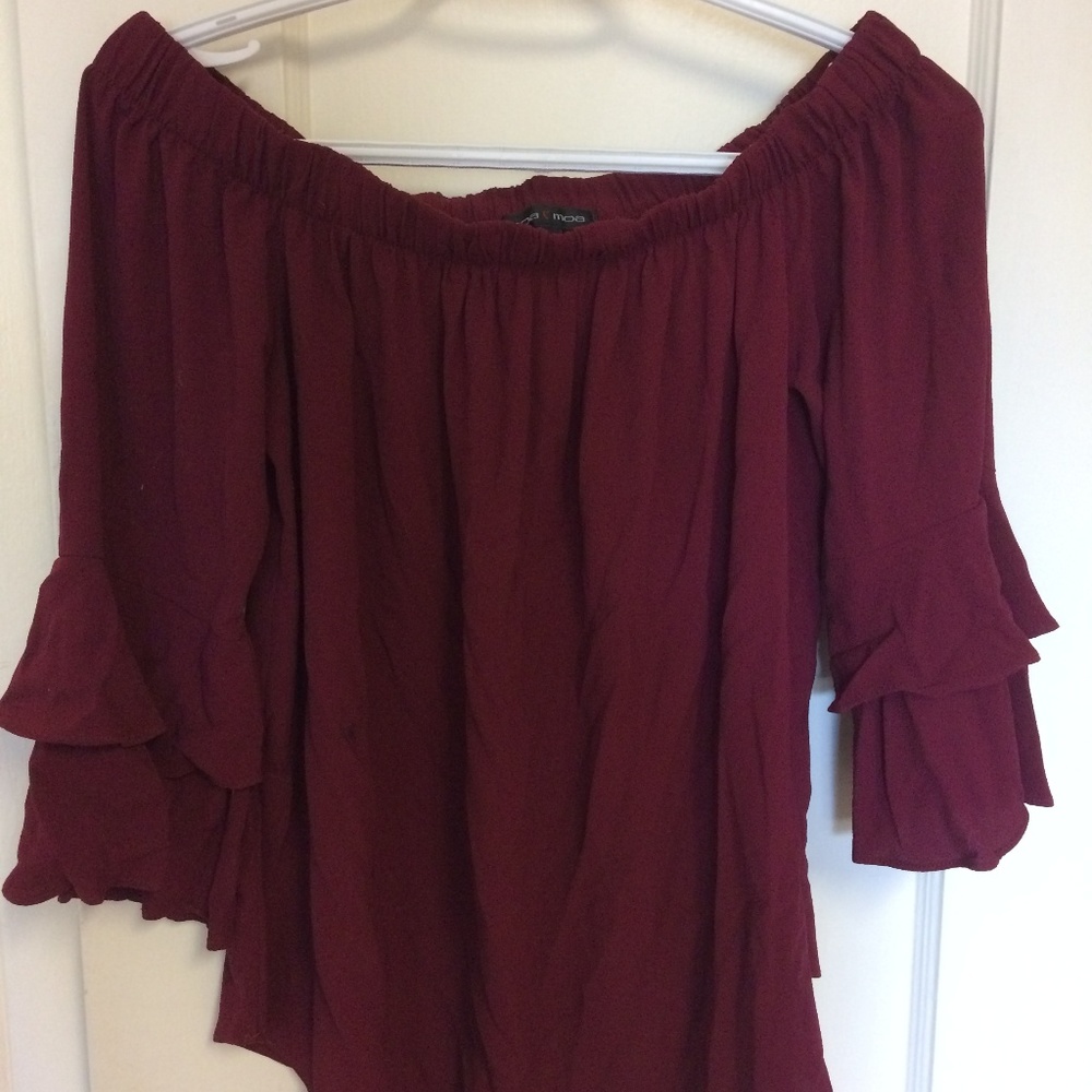 Burgundy Off the Shoulder Blouse